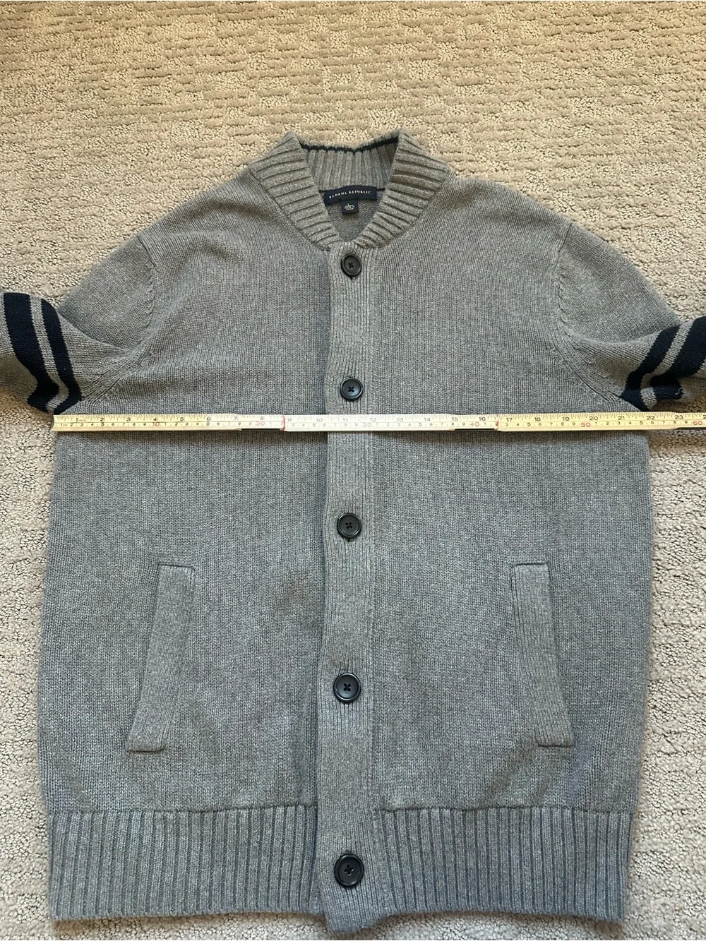 Banana Republic Men’s Gray Varsity Stripe Cotton Cardigan Sweater L